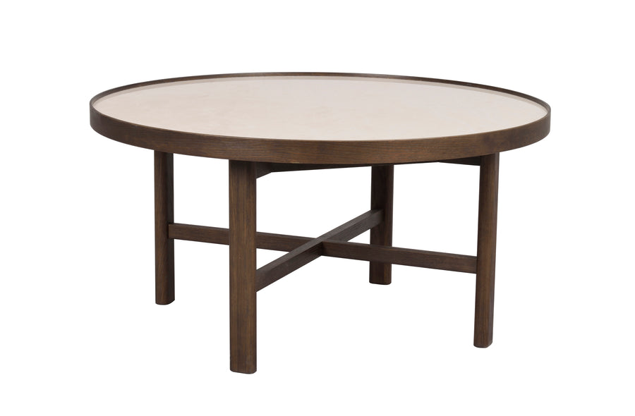 Marsden soffbord runt 90 beige keramik/brun ek