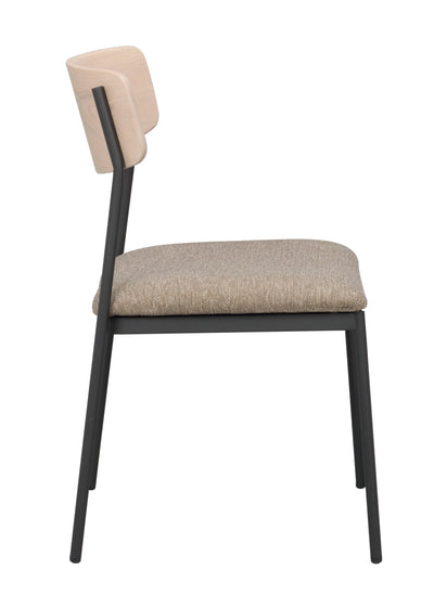 Maymont stol vitpigmenterad ek/mörkbeige tyg/svarta metallben 2-pack