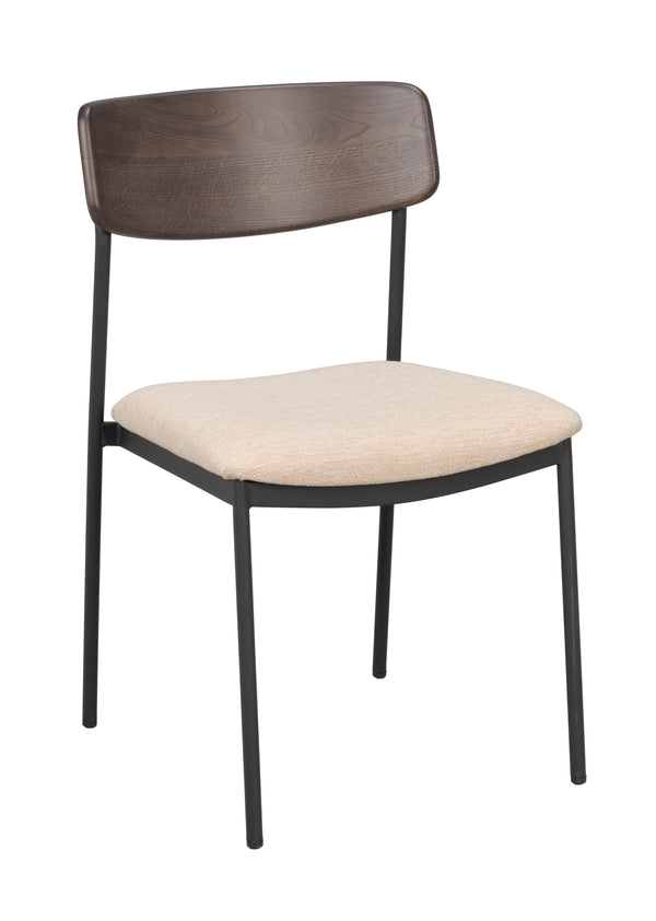 Maymont stol brun ek/ljusbeige tyg/svarta metallben 2-pack