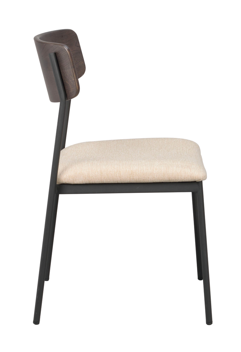 Maymont stol brun ek/ljusbeige tyg/svarta metallben 2-pack