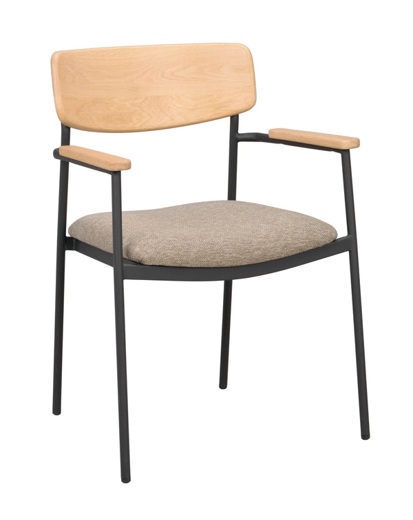 Maymont karmstol ek/mörkbeige tyg/svarta metallben 2-pack