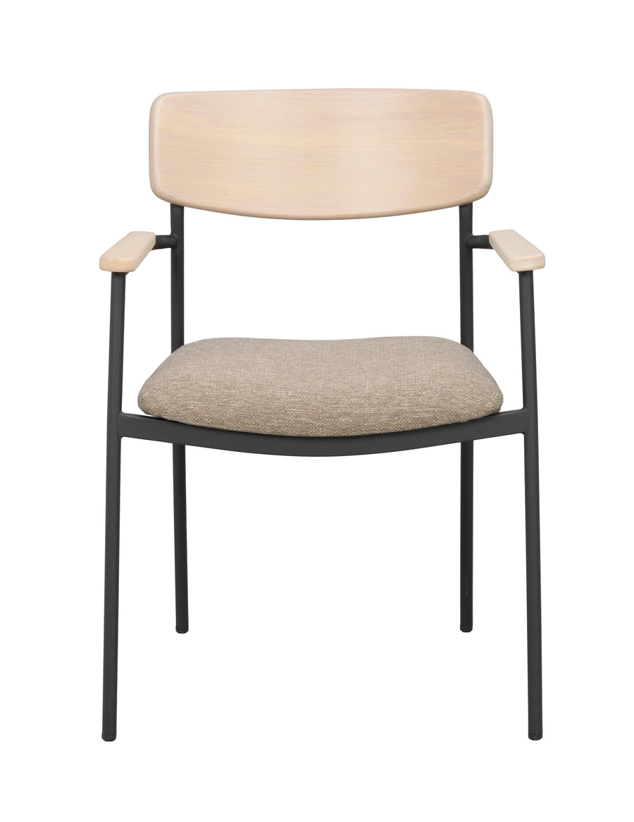 Maymont karmstol vitpigmenterad ek/mörkbeige tyg/svarta metallben 2-pack