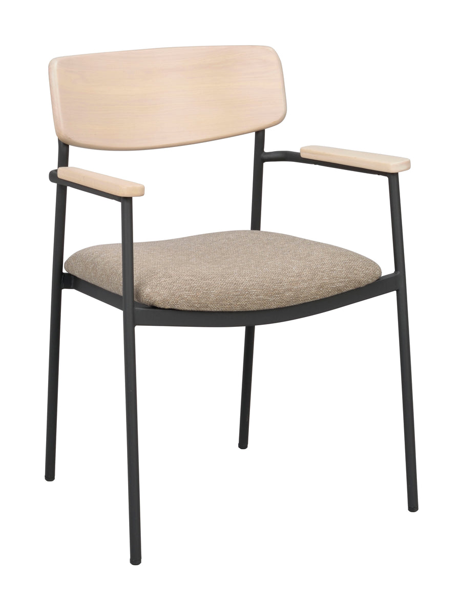 Maymont karmstol vitpigmenterad ek/mörkbeige tyg/svarta metallben 2-pack