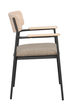 Maymont karmstol vitpigmenterad ek/mörkbeige tyg/svarta metallben 2-pack