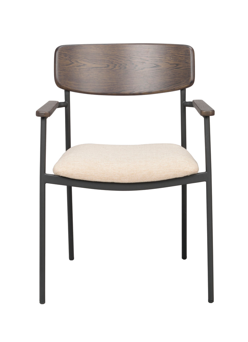 Maymont karmstol brun ek/ljusbeige tyg/svarta metallben 2-pack