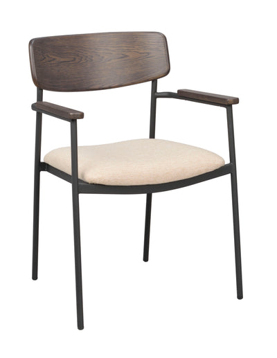 Maymont karmstol brun ek/ljusbeige tyg/svarta metallben 2-pack