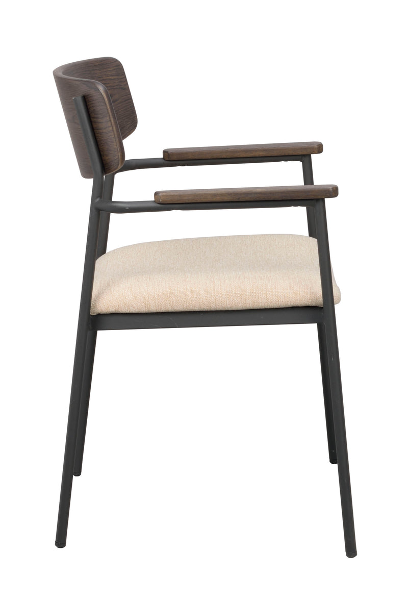 Maymont karmstol brun ek/ljusbeige tyg/svarta metallben 2-pack