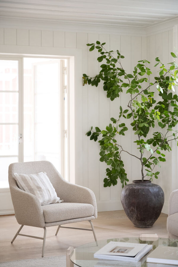 Eldwin fåtölj beige tyg/beige metall