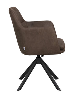 Gladstone karmstol mörkbrun läder-textil/svart metall snurr-tilt 2-pack