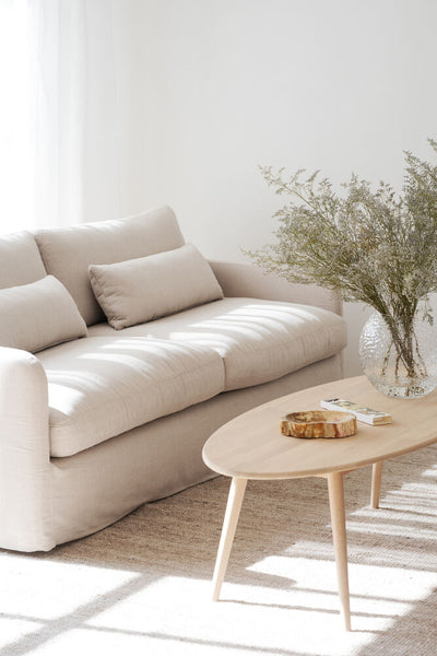 Tompkins soffbord ellips 150x60 vitpigmenterad ek