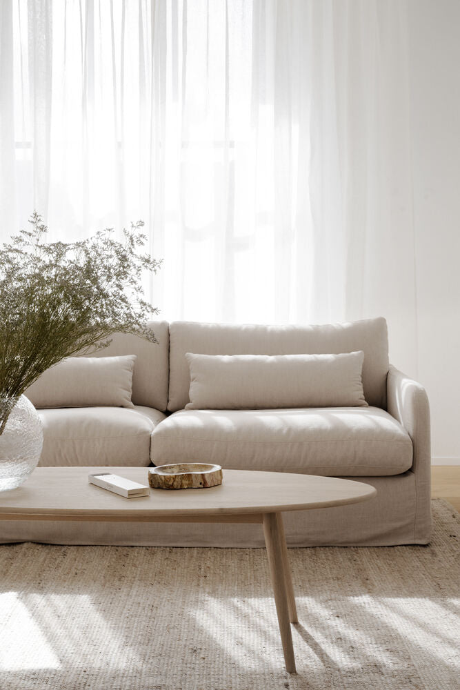 Tompkins soffbord ellips 150x60 vitpigmenterad ek