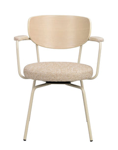 Merrick karmstol mörkbeige tyg/vitpigment ek/beige metall snurr