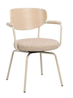Merrick karmstol mörkbeige tyg/vitpigment ek/beige metall snurr