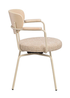 Merrick karmstol mörkbeige tyg/vitpigment ek/beige metall snurr