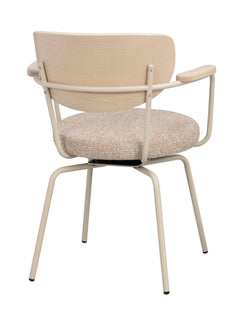 Merrick karmstol mörkbeige tyg/vitpigment ek/beige metall snurr