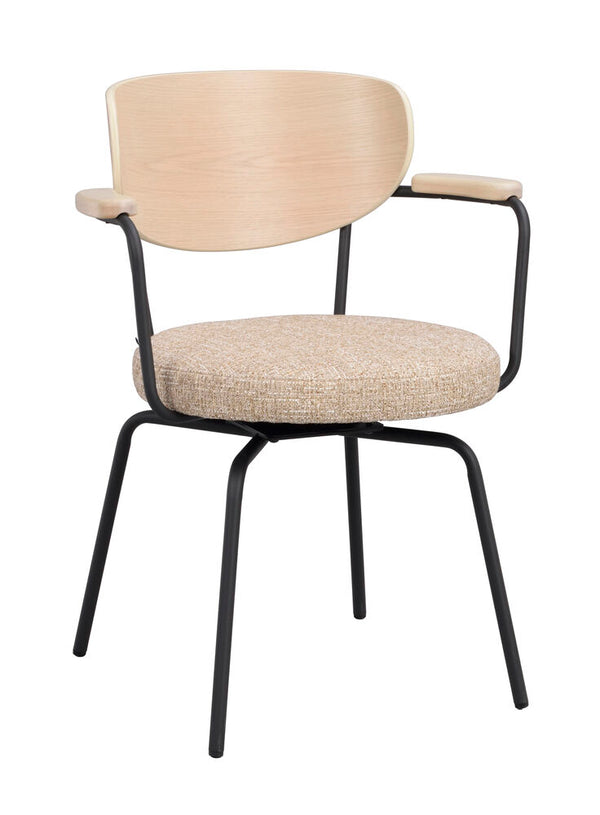 Merrick karmstol mörkbeige tyg/vitpigment ek/svart metall snurr