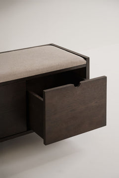 Hillmond bänk 2L 80 brunlackad ek/beige tyg