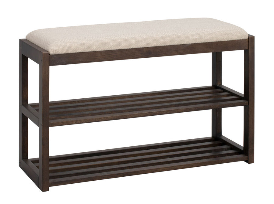 Confetti skoställ/sittbänk 80 brunlackad ek/beige tyg