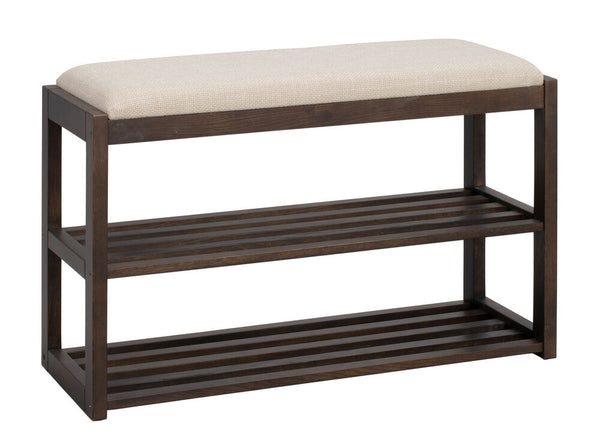 Confetti skoställ/sittbänk 80 brunlackad ek/beige tyg