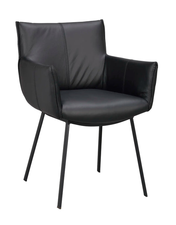 Hinckley karmstol svart läder/svart metall 2-pack