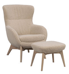 Dunbrody fåtölj+fotpall ljusbeige fårskinnslook/vitpigment ekben