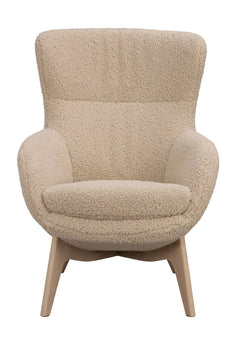 Dunbrody fåtölj+fotpall ljusbeige fårskinnslook/vitpigment ekben