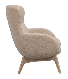 Dunbrody fåtölj+fotpall ljusbeige fårskinnslook/vitpigment ekben