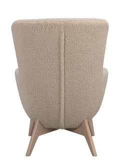Dunbrody fåtölj+fotpall ljusbeige fårskinnslook/vitpigment ekben