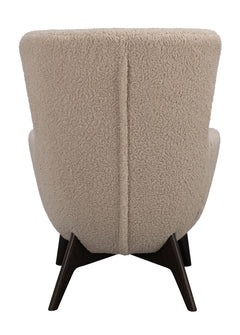 Dunbrody fåtölj+fotpall ljusbeige fårskinnslook/bruna ekben