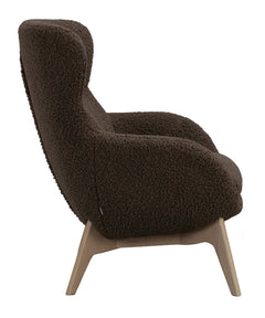 Dunbrody fåtölj+fotpall grå-beige fårskinnslook/vitpigment ekben