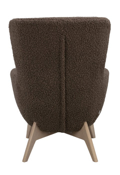 Dunbrody fåtölj+fotpall grå-beige fårskinnslook/vitpigment ekben