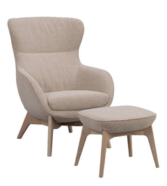 Dunbrody fåtölj+fotpall ljusbeige tyg/vitpigment ekben