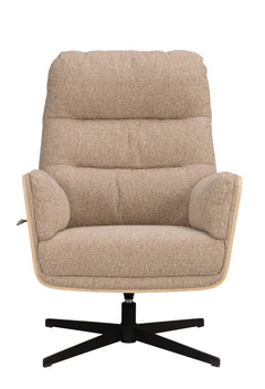 Broderick fåtölj+fotpall mellanbeige tyg/vitpigment ek
