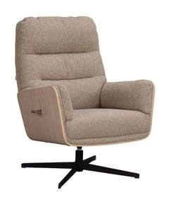 Broderick fåtölj+fotpall mellanbeige tyg/vitpigment ek