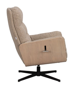 Broderick fåtölj+fotpall mellanbeige tyg/vitpigment ek