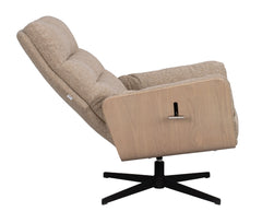 Broderick fåtölj+fotpall mellanbeige tyg/vitpigment ek