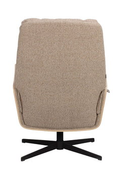 Broderick fåtölj+fotpall mellanbeige tyg/vitpigment ek