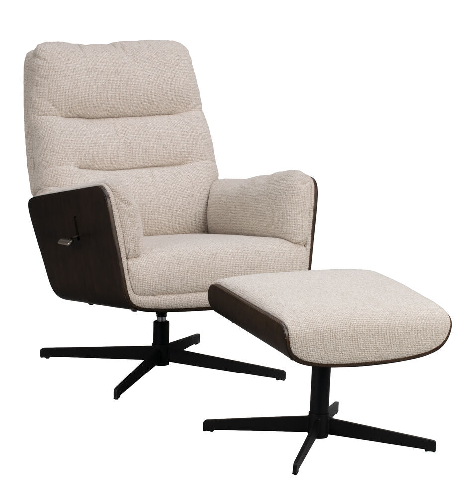 Broderick fåtölj+fotpall ljusbeige tyg/brun ek