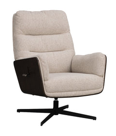 Broderick fåtölj+fotpall ljusbeige tyg/brun ek