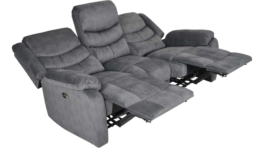 Winfield 3-sits reclinersoffa med el tyg grå