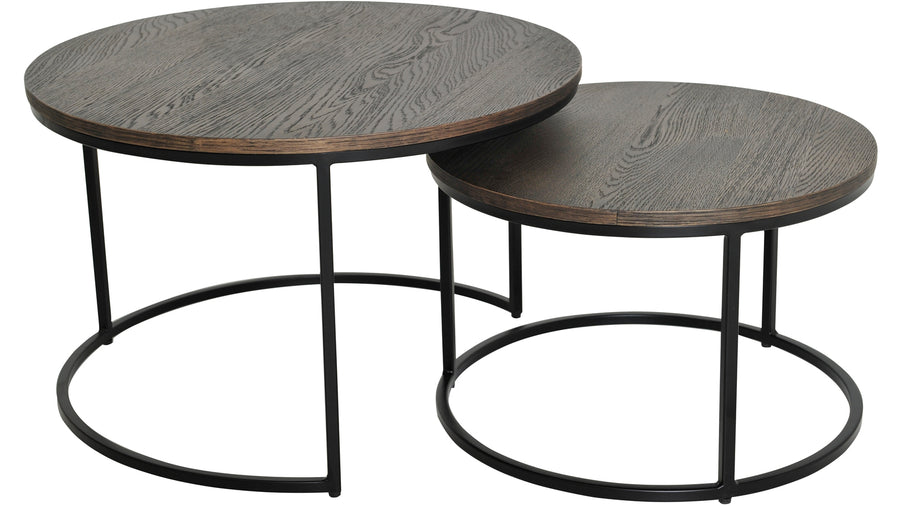 Duett sidobord set runt mörkbrunt