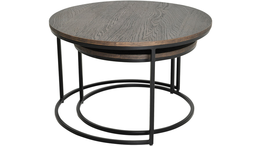 Duett sidobord set runt mörkbrunt