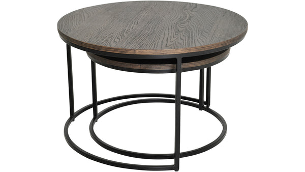 Duett sidobord set runt mörkbrunt