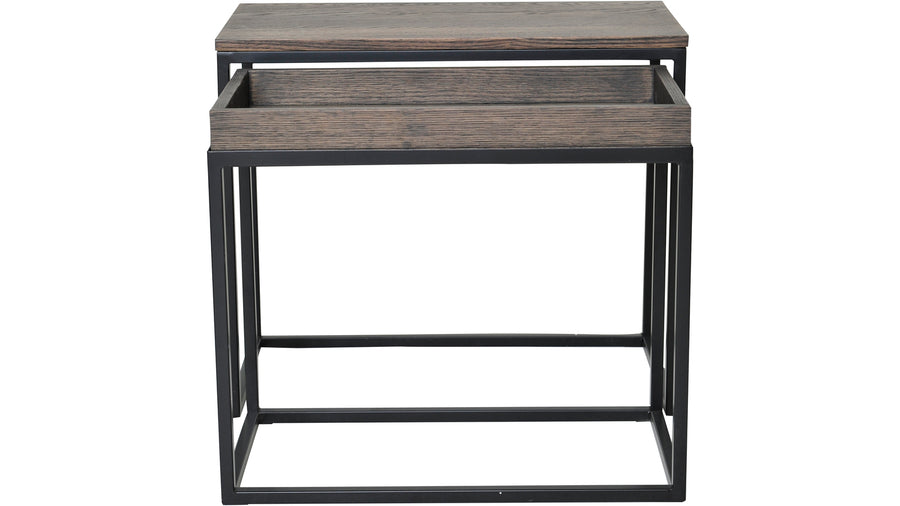 Duett sidobord set rektangel brun ek