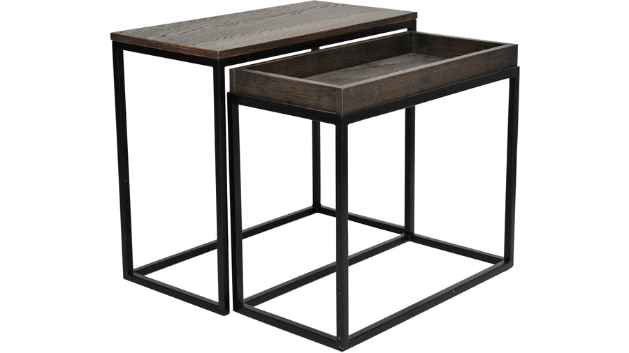 Duett sidobord set rektangel brun ek