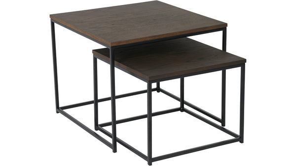 Duett sidobord set fyrkant brun ek