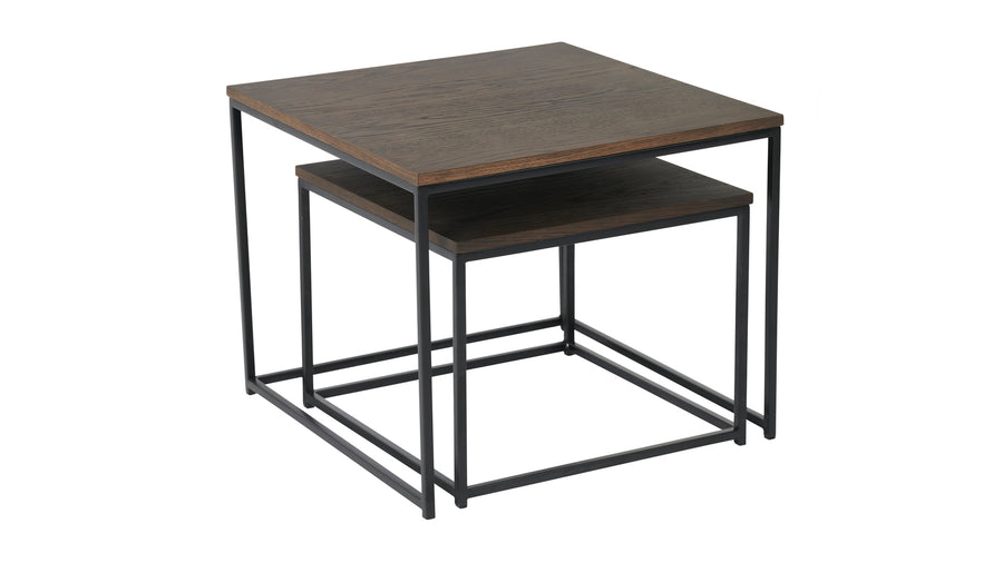 Duett sidobord set fyrkant brun ek