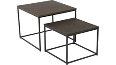 Duett sidobord set fyrkant brun ek