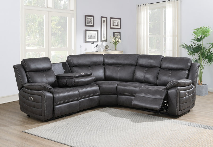 Teddy reclinerhörnsoffa med el tyg brungrå