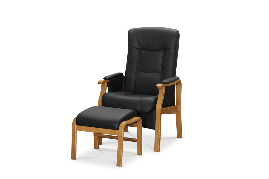 Bergen fåtölj med fotpall lift-up funktion svart läder/PU